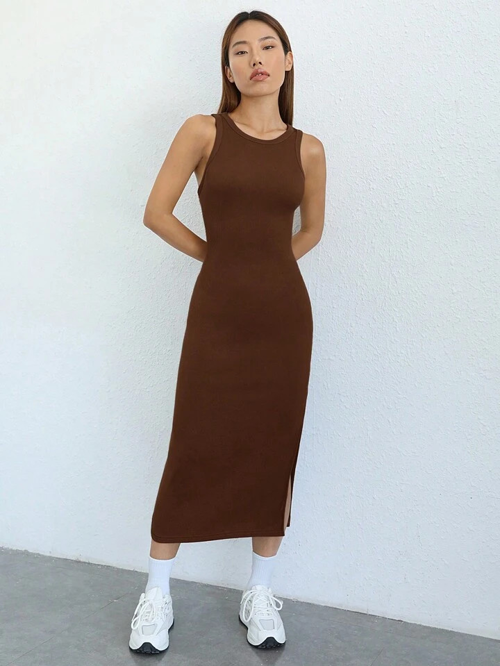 SHEIN EZwear Solid Split Hem Tank Dress | SHEIN