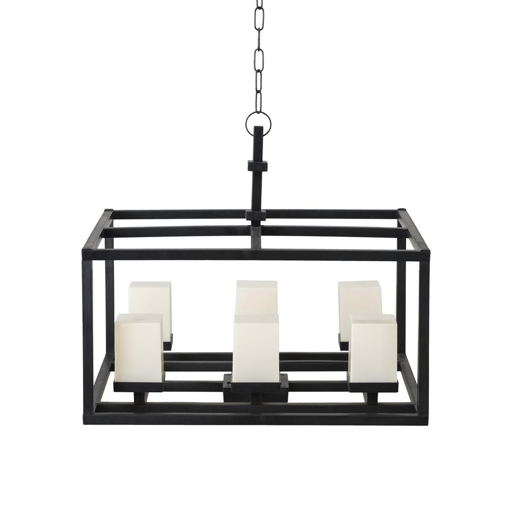 Bellagio Collection Black Plastic Rectangular Minimalistic Outdoor Chandelier with Cubic Battery-... | The Home Depot