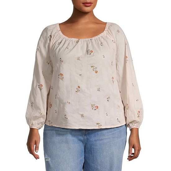 a.n.a Plus Womens Scoop Neck Long Sleeve Peasant Top | JCPenney
