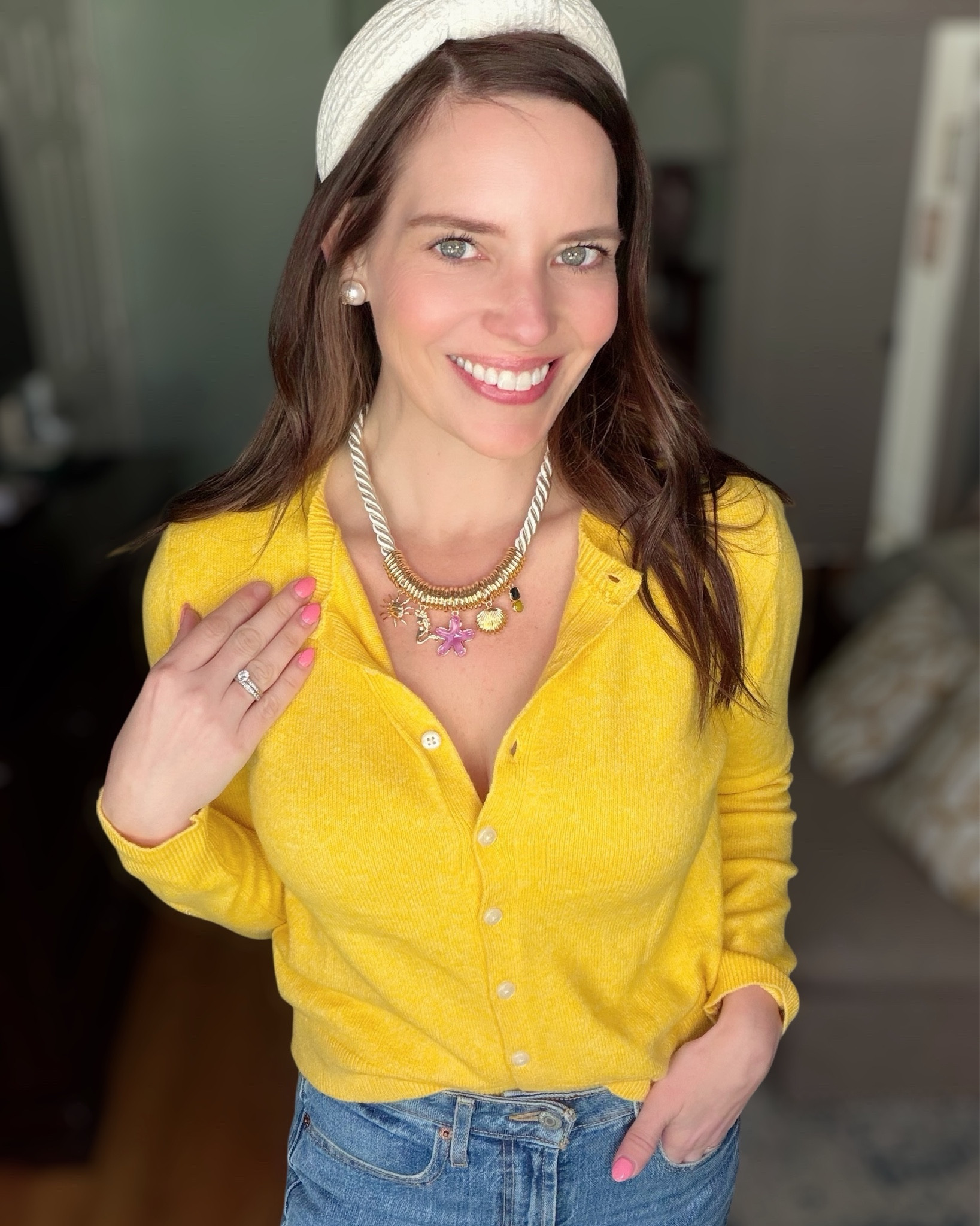 Yellow Cardigan & Wide Leg Jeans Outfit


A bright pop of color for an easy everyday outfit ☀️ I styled this yellow cardigan with high-waisted wide leg jeans and classic white loafers for a casual look that still feels polished. Finished with pearl studs, a textured headband, and this fun coastal charm necklace for a playful touch.

Wearing XS in the cardigan and size 0 in the jeans. Everything is linked including the loafers, necklace, watch, pearl studs, and headband.

yellow cardigan outfit, wide leg jeans outfit, casual spring style, bright spring outfit, preppy casual outfit, everyday denim outfit, colorful spring fashion, classic casual look ☀️✨

#LTKOver40 #LTKSeasonal #LTKootd