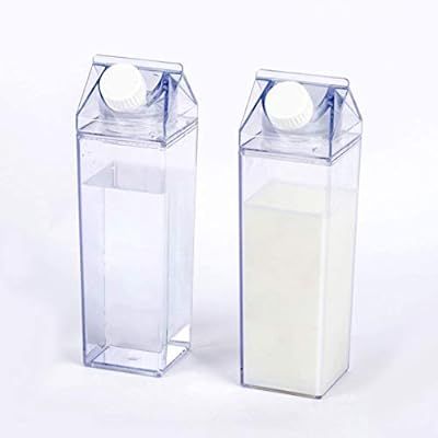 Fomoom 2 Pack Milk Carton Water Bottle, Clear Milk Carton Box Bottle, Plastic Juice Bottle for Ou... | Amazon (US)