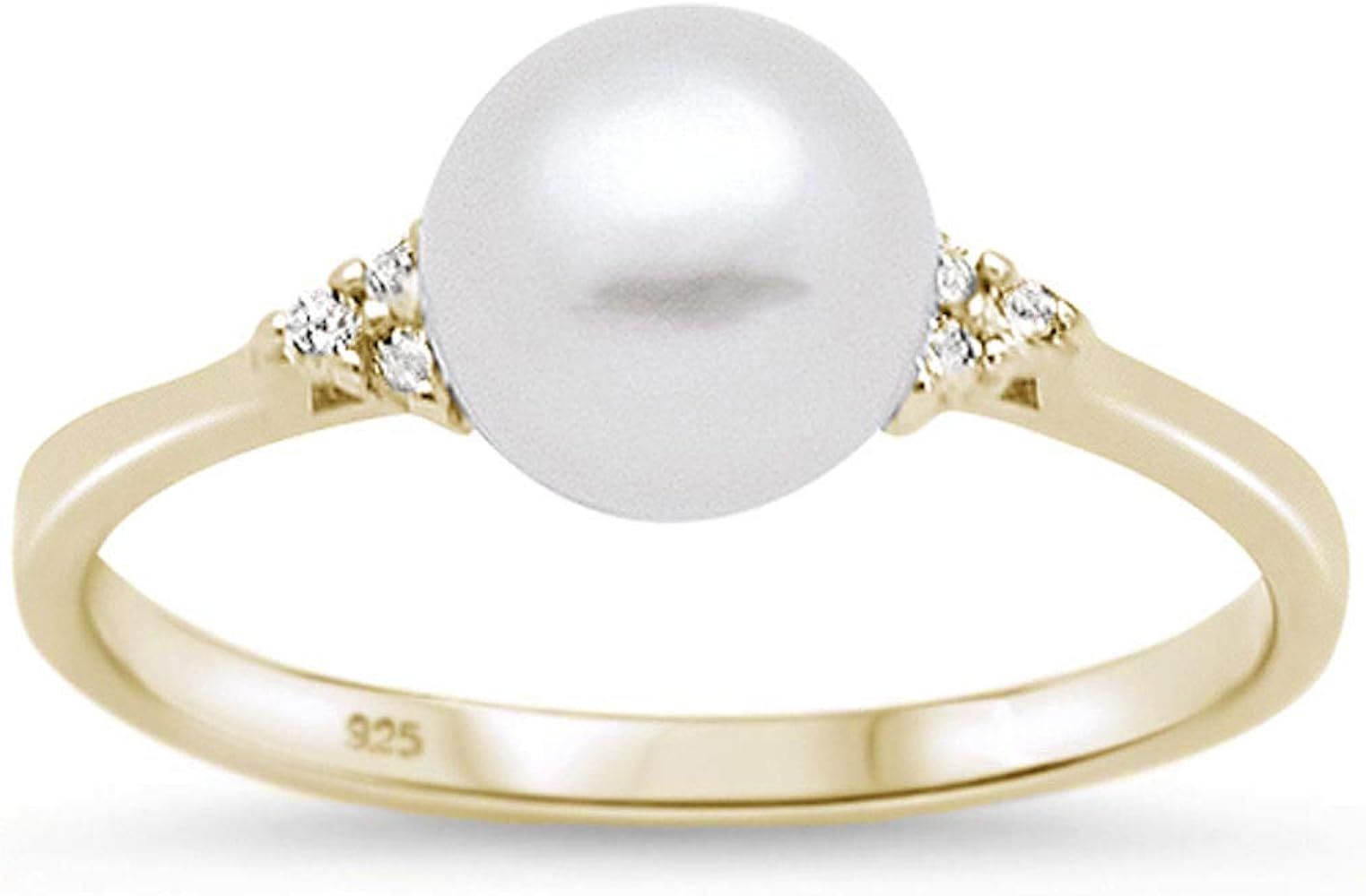 Oxford Diamond Co Sterling Silver Fresh Water Pearl & Cubic Zirconia Ring Sizes 4-10 Colors Availabl | Amazon (US)