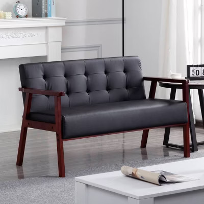 CAVINAS Modern PU Couch - Sturdy Wood Frame Loveseat Sofa with Smooth Upholstery, Compact Durable Furniture for Small Living Room, Black | Target