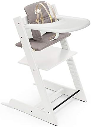 Tripp Trapp High Chair and Cushion with Stokke Tray - White with Icon Grey - Adjustable, Convertible | Amazon (US)