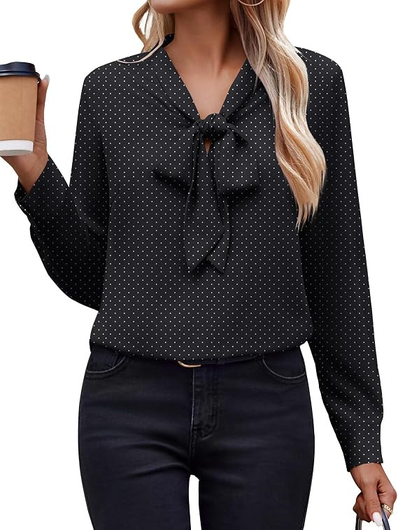 Zeagoo Womens Blouses Chiffon Long Sleeve Shirts Bow Tie Neck Work Tops Business Casual Outfits | Amazon (US)
