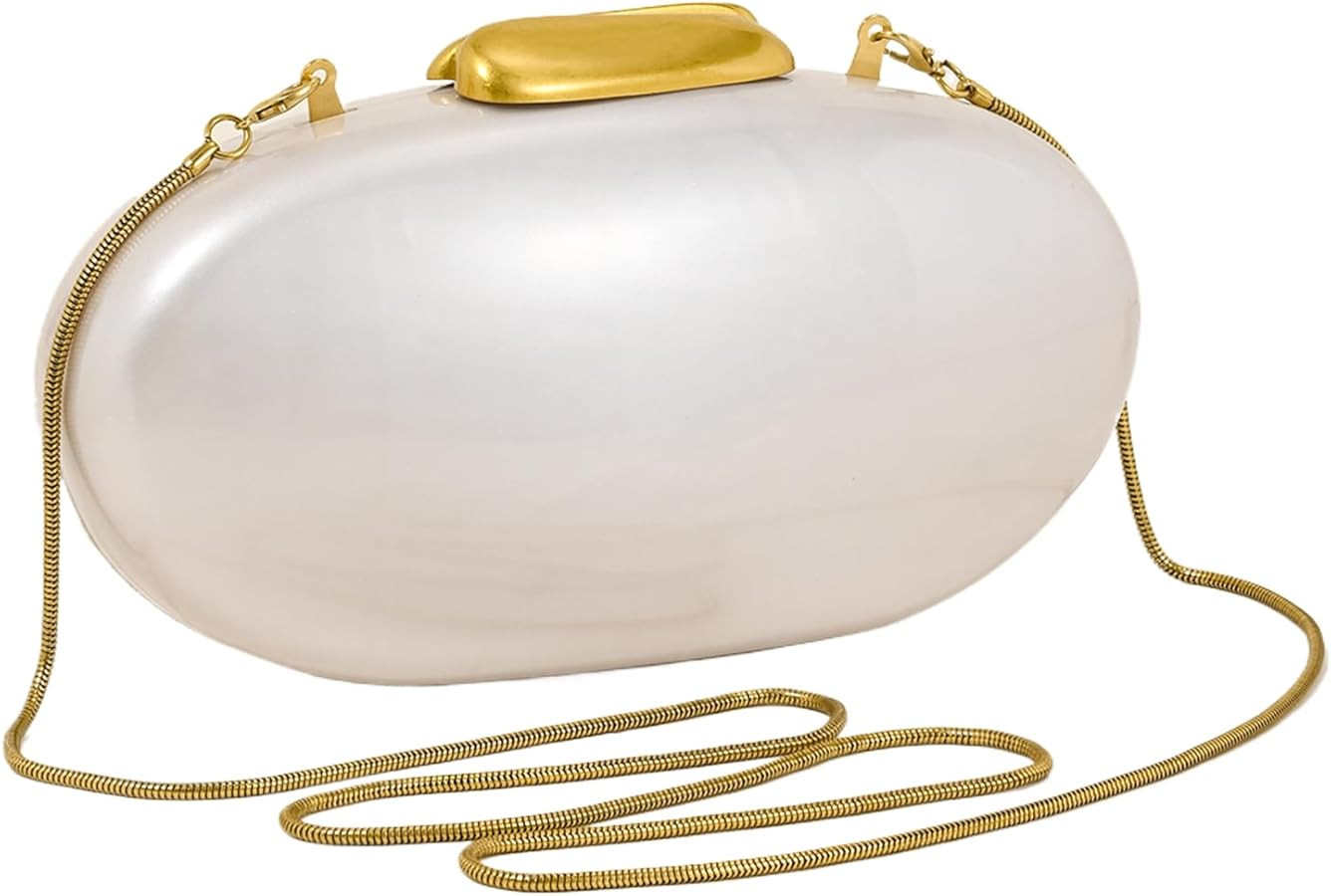 Pearl Acrylic Shell Clutch Purse for Women,Fits iPhone & Cards - Beach Wedding, Bridesmaid Gift, ... | Amazon (US)