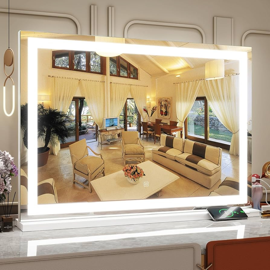 ROLOVE Vanity Mirror with Lights, 32" x 22" Large Lighted Vanity Mirror with Dimmable 3 Modes, LE... | Amazon (US)