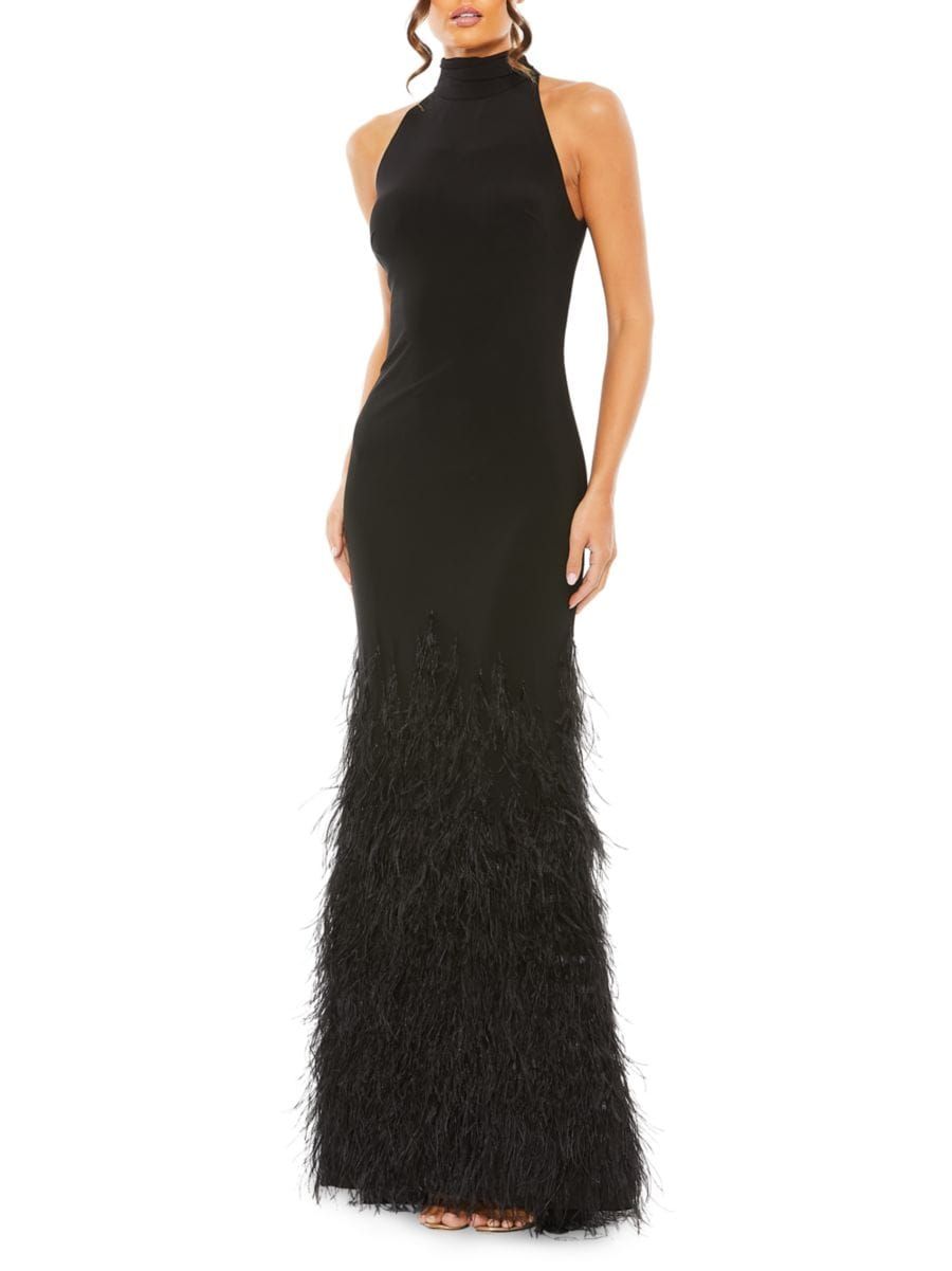 Feathered Jersey Halter Gown | Saks Fifth Avenue