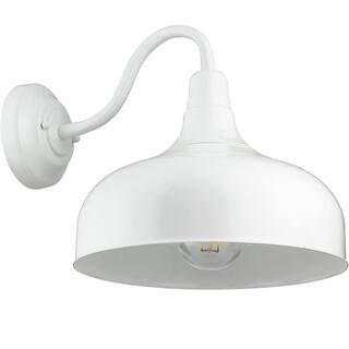 Sunlite 1-Light White Aluminum Outdoor Gooseneck Barn Light Wall Mounted Sconce 46068-SU - The Ho... | The Home Depot