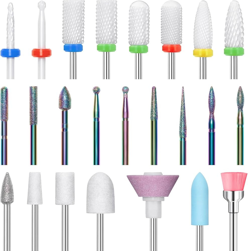 Modelones 24Pcs Nail Drill Bit Set, 3/32” Ceramic Diamond Carbide Nail Drill Bits, Acrylic Gel ... | Amazon (US)