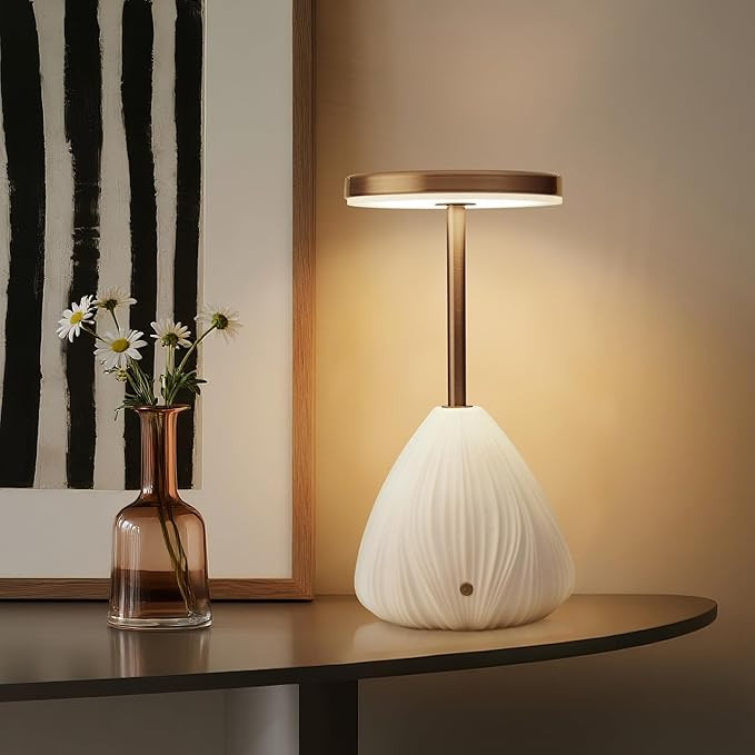 RONDURE 10.6" Ceramic Cordless Table Lamp, Portable Rechargeable Table lamp, Touch Dimmable Warm ... | Amazon (US)