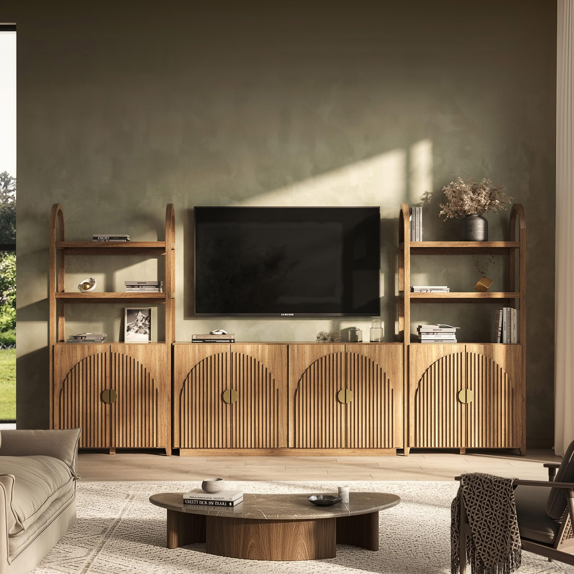 BELLEZE 3-Piece Arched TV Stand Entertainment Center with Storage, Mid Century Modern 2-Piece 72... | Amazon (US)