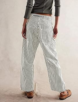 SAFRISIOR Women Striped Patchwork Pants Drawstring Barrel Pant Wide Leg Streetwear Y2k Trousers w... | Amazon (US)