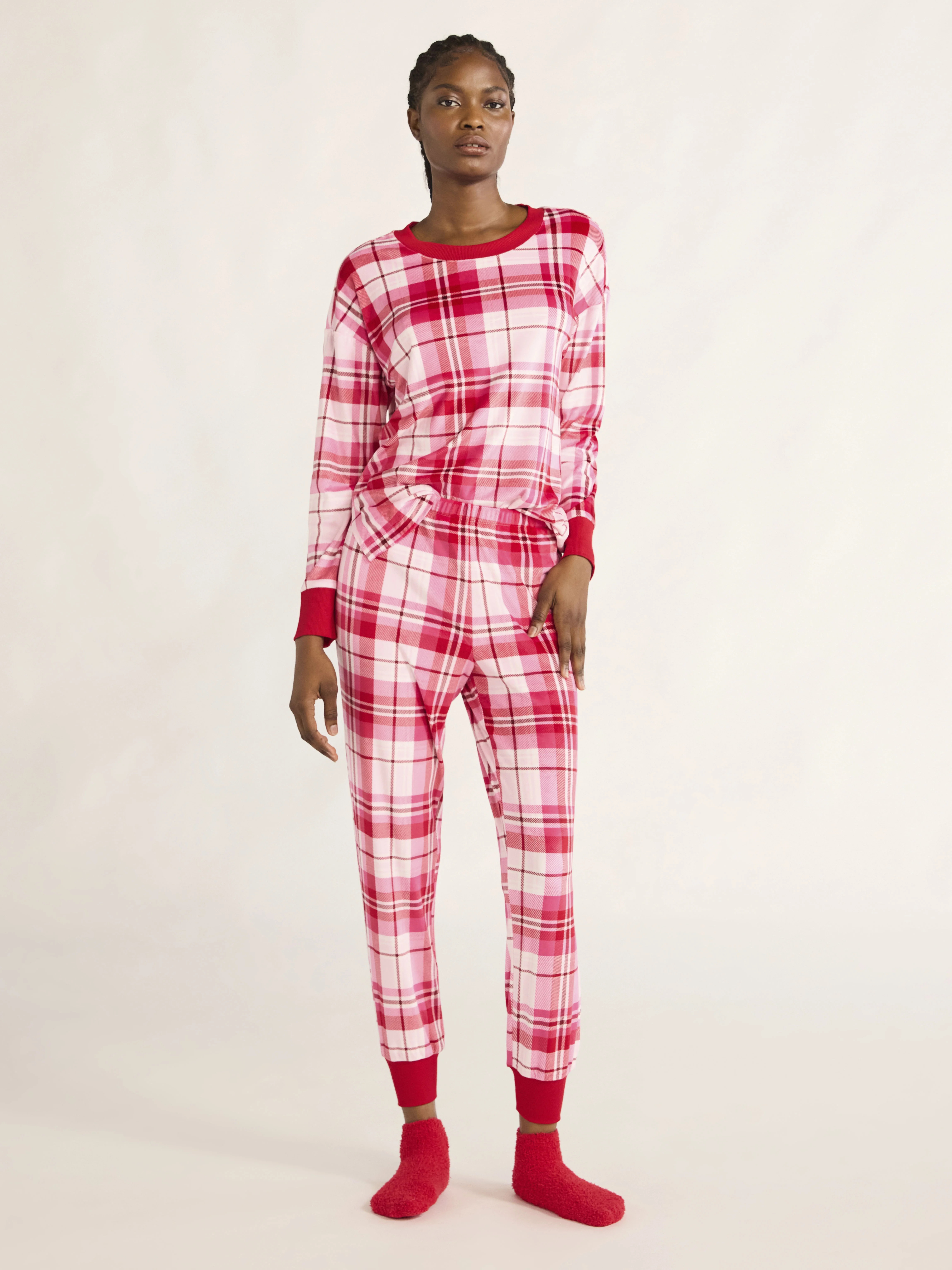 Joyspun Women's Stretch Velour Pajama Set with Socks, 3-Piece, Sizes XS-3X | Walmart (US)