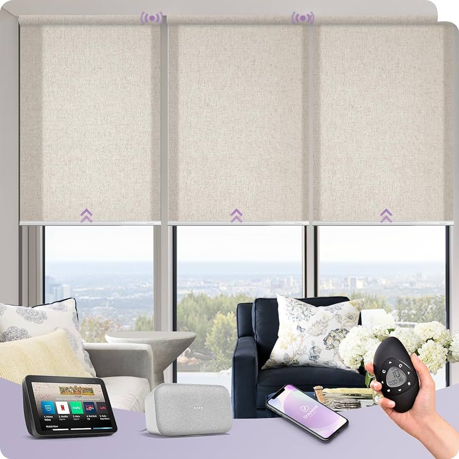 Graywind Motorized Light Filtering Shades Compatible with Alexa Google Rechargeable Remote Contro... | Amazon (US)