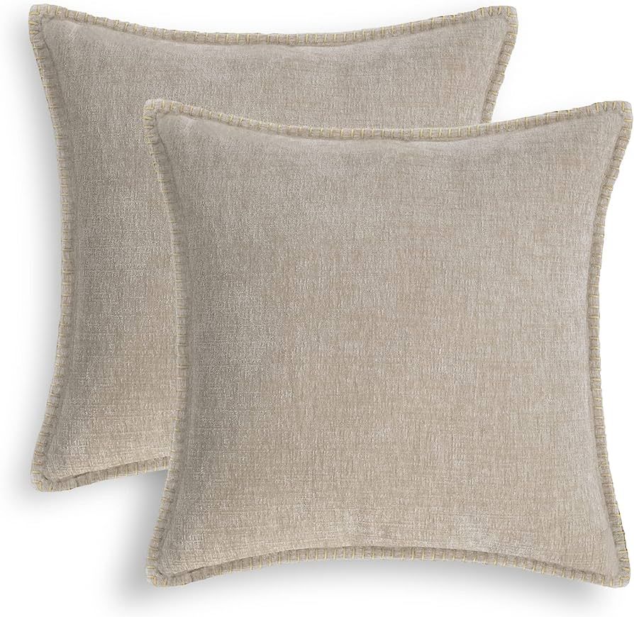 Throw Pillow Cases CaliTime Pack of 2 Cotton Thread Stitching Edges Solid Dyed Soft Chenille Cush... | Amazon (US)