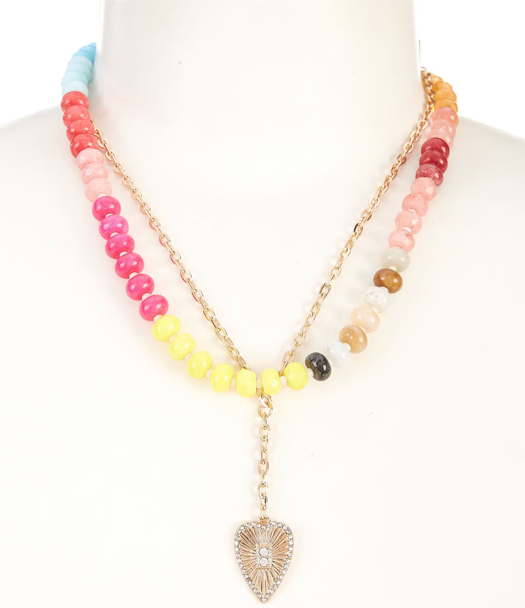 Anna & Ava Semi Precious Heart Pendant Rhinestone Short Multi Strand Necklace | Dillard's | Dillard's