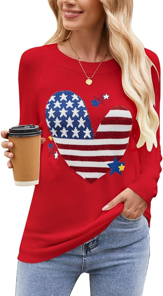 Alsol Lamesa Women's Cute Heart Sweater Long Sleeve Crewneck Pullover Ribbed Knit Casual Sweaters | Amazon (US)
