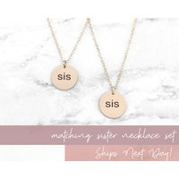 Sis Disc Necklace Sister Necklaces Set Of 2 Dainty Matching | Etsy (US)