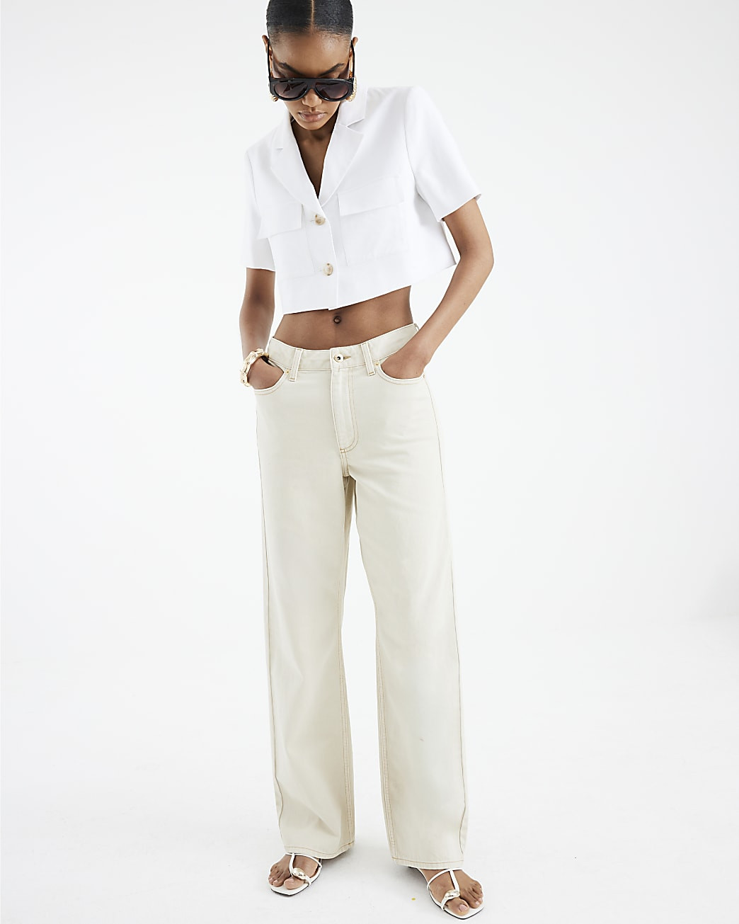 Beige High Rise Relaxed Straight Leg Jeans | River Island UK & IE