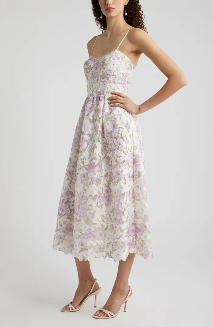 Print Lace Sleeveless Midi Dress | Nordstrom
