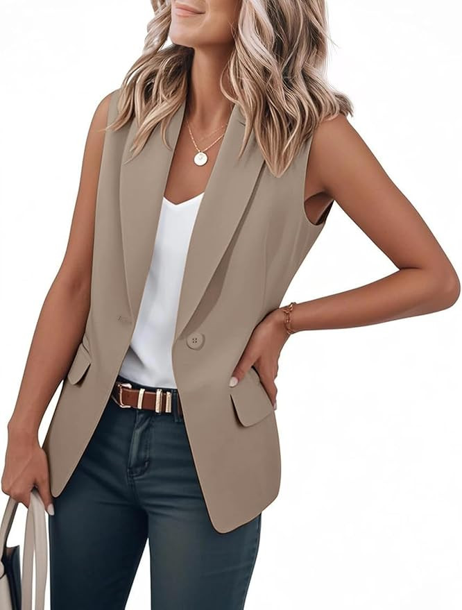 IDEALSANXUN Womens Vest Fashion Dressy Notch Lapel Sleeveless Blazer Suit Jackets Office Work Clo... | Amazon (US)