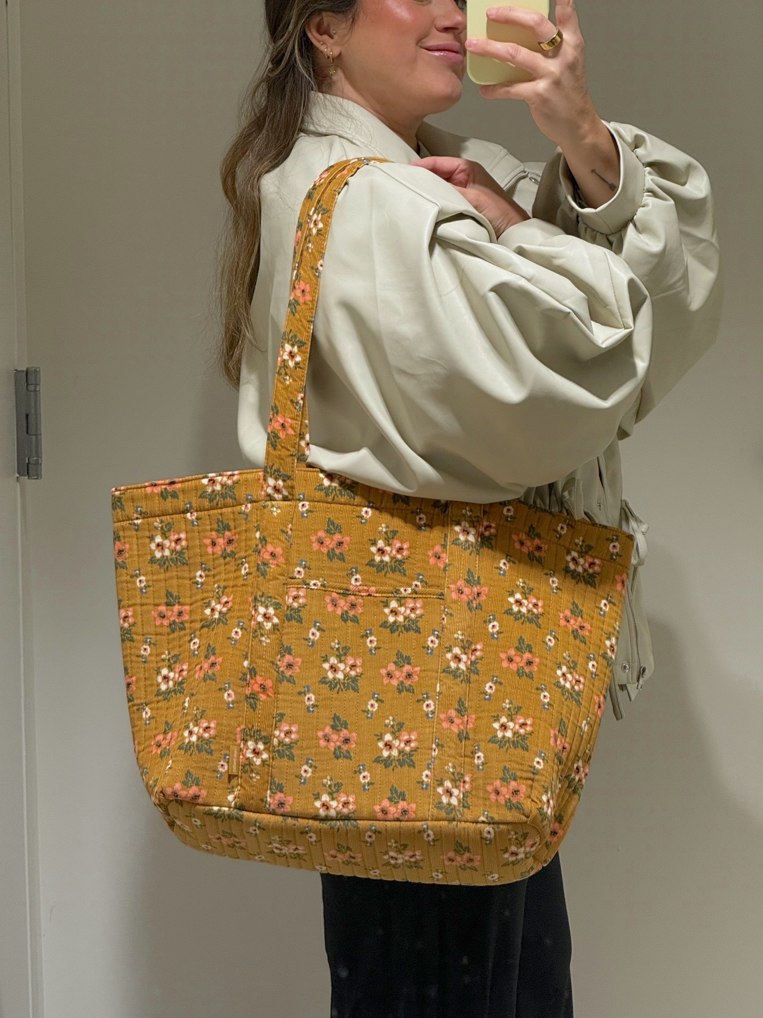 Cutie tote bag from verabradley; jacket is a large