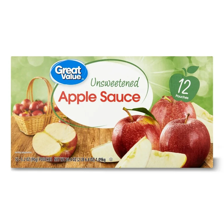 Great Value Unsweetened Applesauce, 3.2 oz, 12 Pouches | Walmart (US)