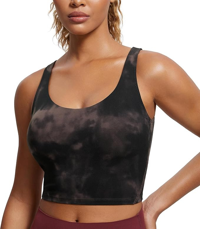 CRZ YOGA Butterluxe Womens V Neck Longline Sports Bra - Padded Workout Crop Tank Top with Built i... | Amazon (US)