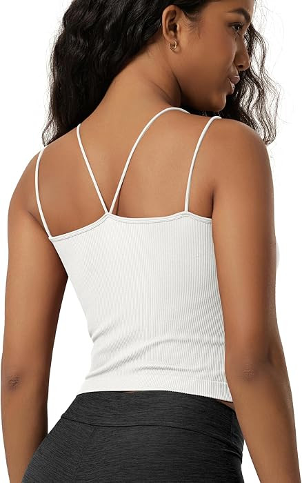 ODODOS Women's Seamless Crop Tank Top \u2013 Double Strap Rib-Knit Soft Lightweight Camisole for ... | Amazon (US)