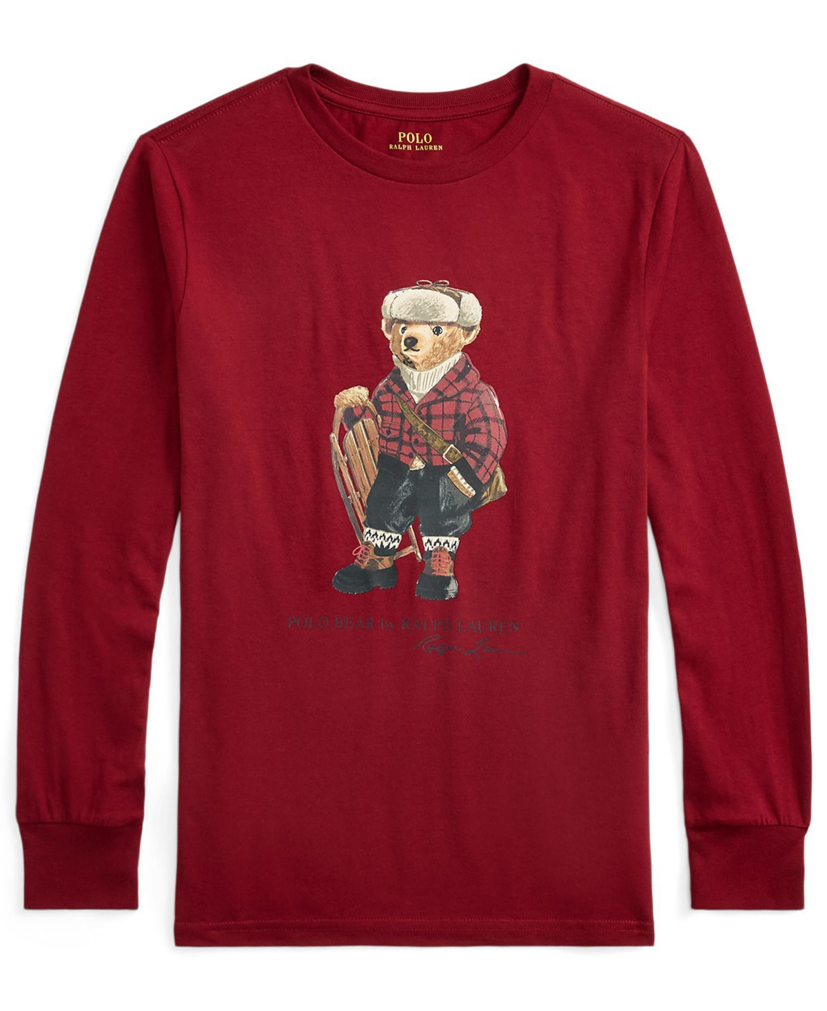 Polo Ralph Lauren Big Boys Polo Bear Cotton Long-Sleeve Tee - Bear Holiday Red | Macy's