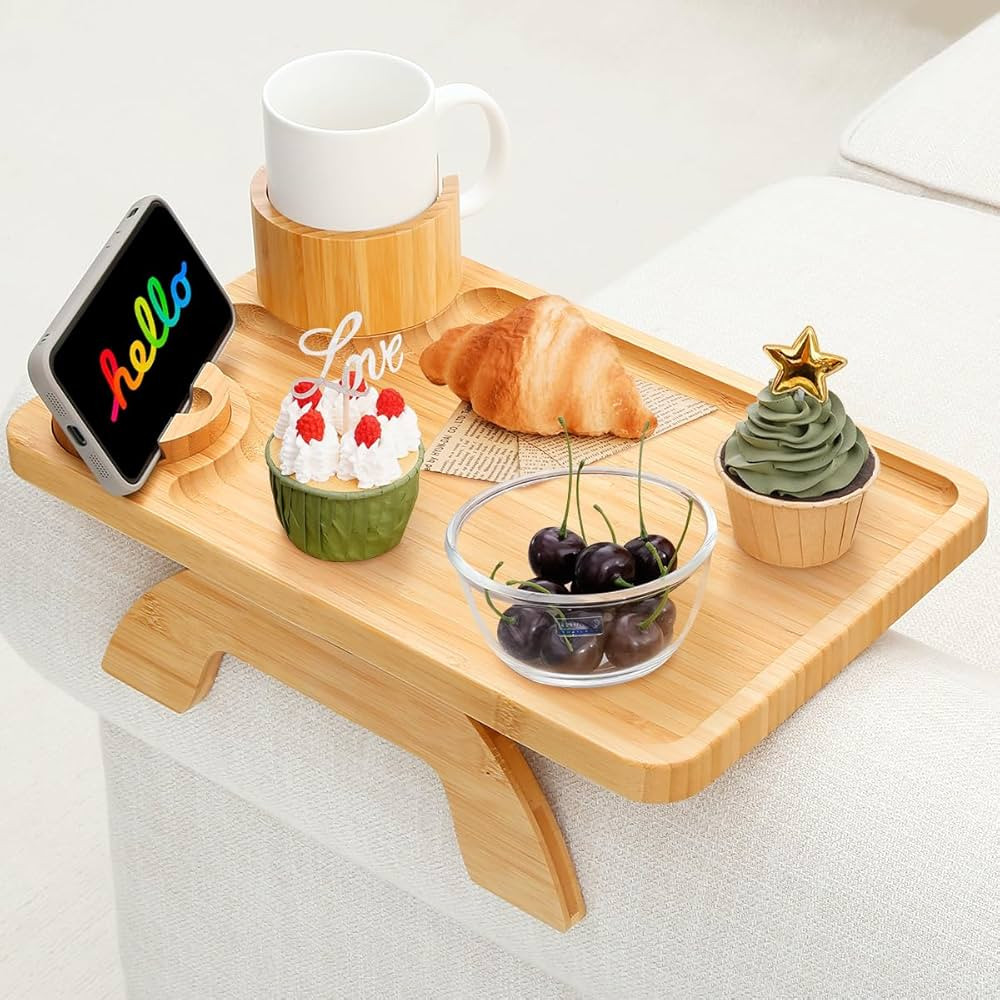 Couch Cup Holder Armrest Large Sofa Arm Tray Couch Table with Swappable 360°Rotated Cup Mug & Ph... | Amazon (US)