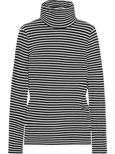 J.Crew - Tissue Striped Cotton-jersey Turtleneck Top - Black | NET-A-PORTER (US)