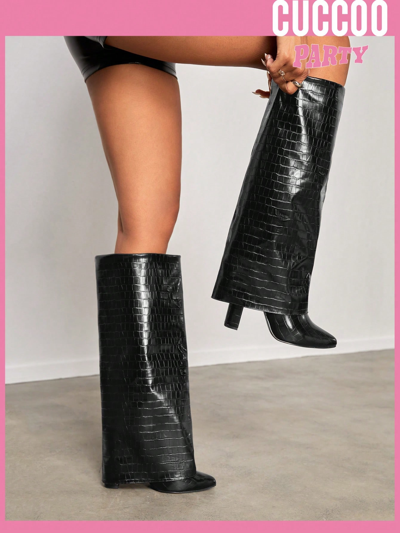 Cuccoo Party Collection Klassische Stiefel mit Krokodil Prägung, spitzer Zehenpartie, klobigem A... | SHEIN