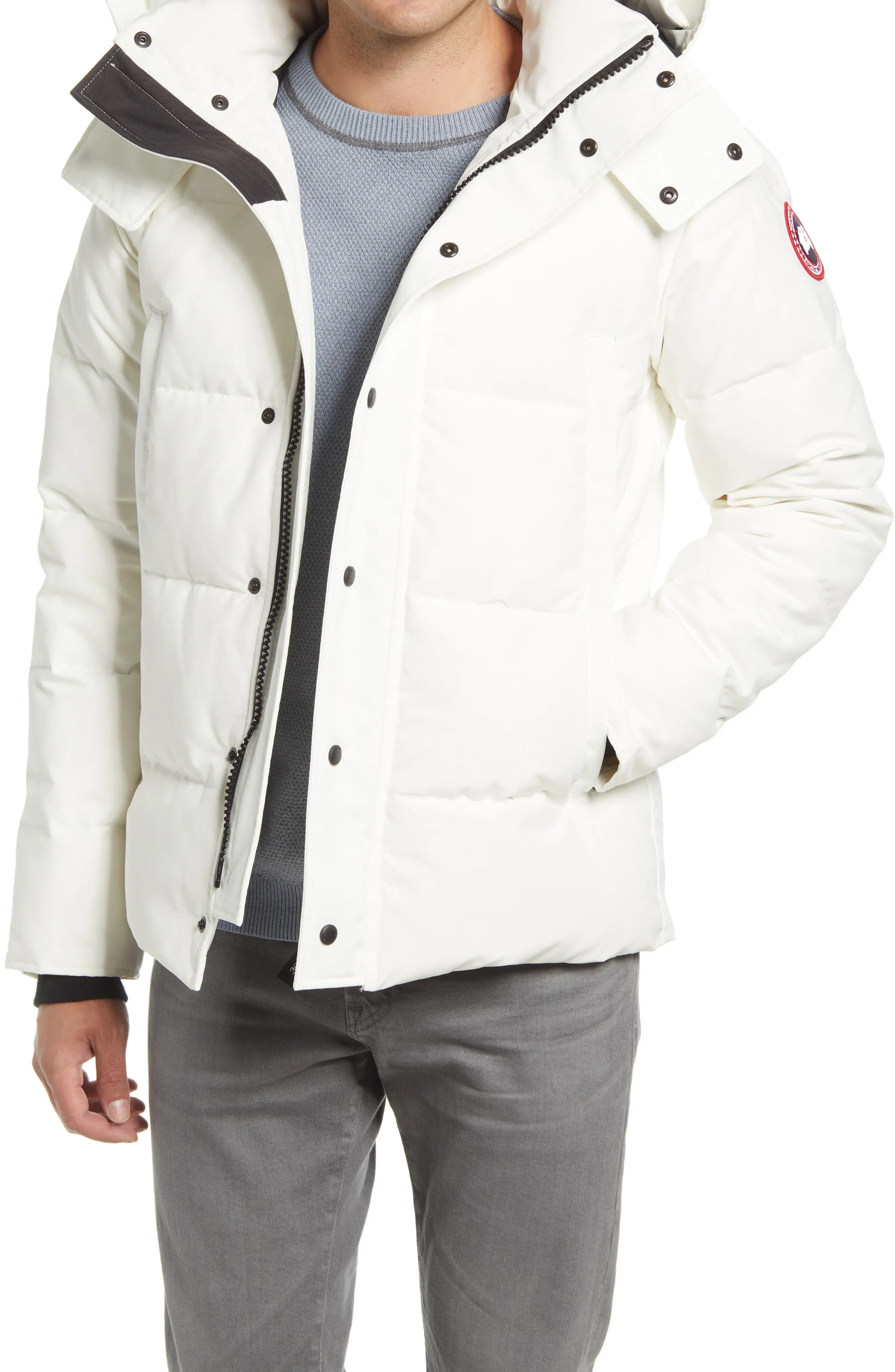 Canada Goose Men's Wyndham Fusion Fit 625 Fill Power Hooded Down Jacket, Size Medium in Star White a | Nordstrom