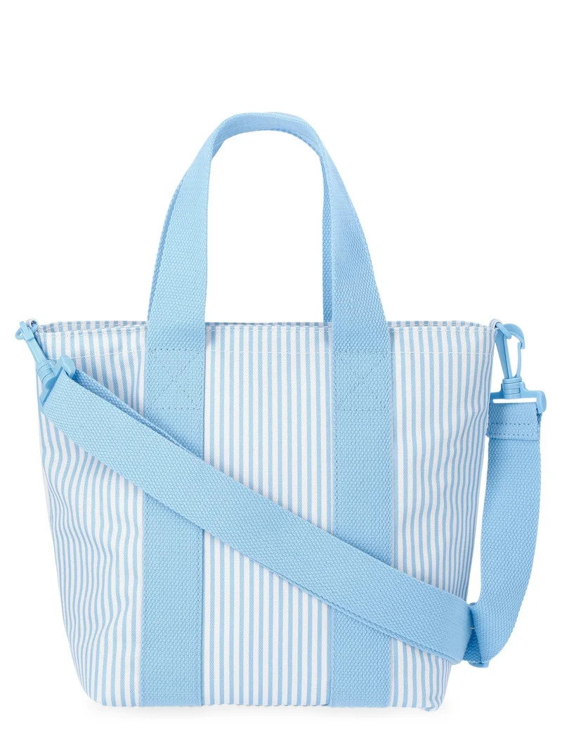 No Boundaries Women's Beach Insulated Mini Tote Bag, Sky Pin Stripe | Walmart (US)