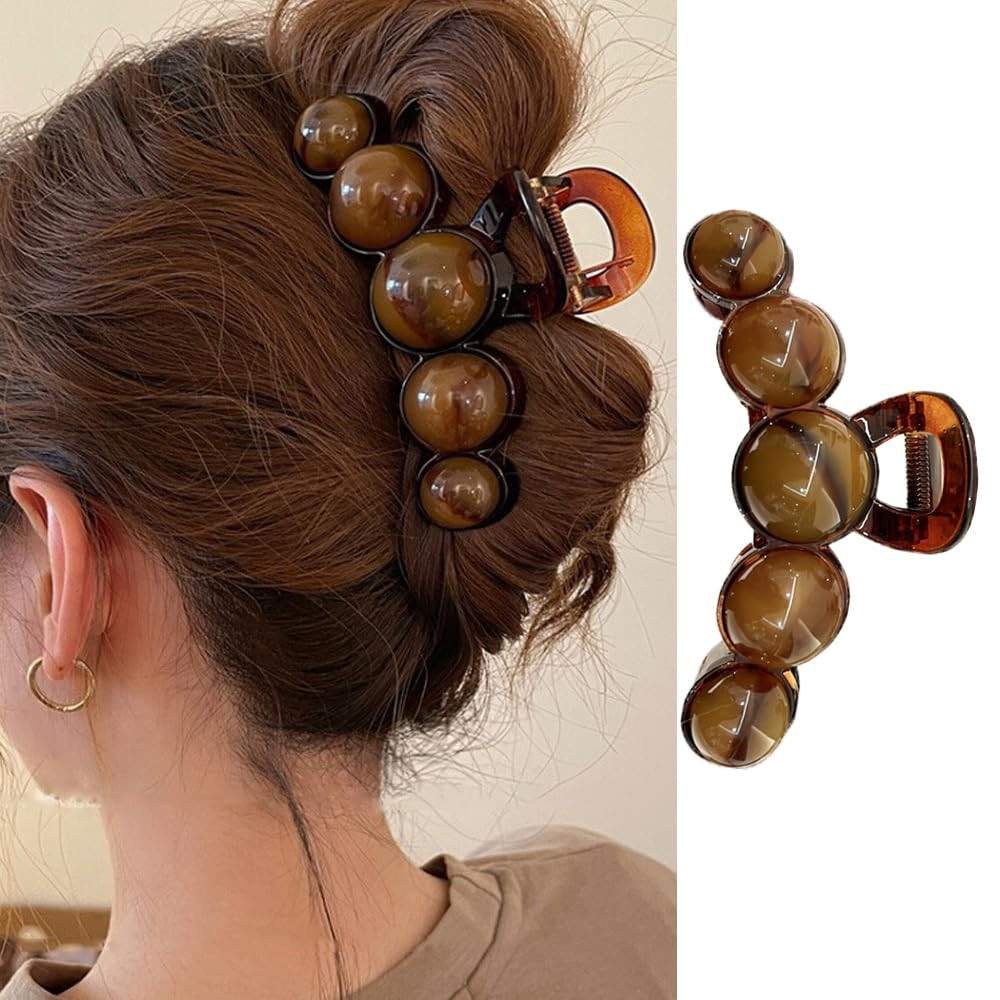 Brown Pearl Hair Clips Large Pearl Hair Claw Clips for Thick or Thin Hair Acrylic Hair Accessories Elegant Smudging Design Hair Clamp Clip No Crease Jaw Clips Barrette for Daily Wedding Hair Styling | Amazon (US)