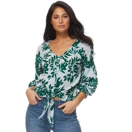 Sofia Jeans by Sofia Vergara Button Front Tie Front Blouse, Women's | Walmart (US)