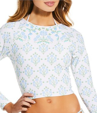 A Loves A Traditional Blooms Ivory Long Sleeve Rashguard Swim Top Cover-Up & Reversible Tie Side ... | Dillard's