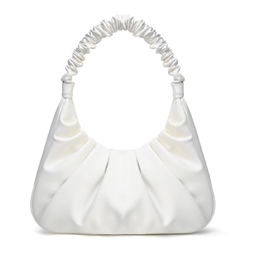 PS PETITE SIMONE Large Shoulder Bag for Women White Ruched Plus Hobo Handbags Sofii Clutch Trendy Big Purses for Ladys | Amazon (US)