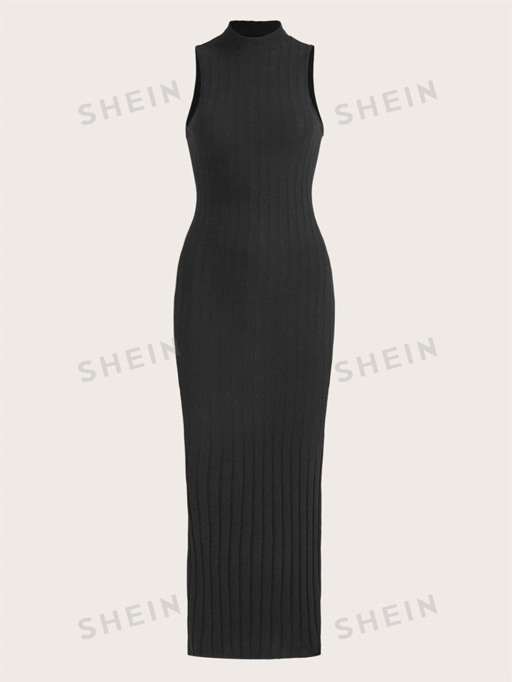 SHEIN EZwear Mock Neck Split Thigh Tank Dress | SHEIN