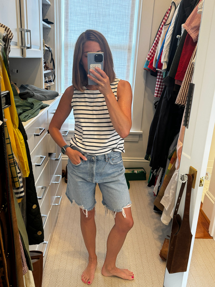 Nothing beats a timeless striped tank and perfect denim shorts for an easy outfit that always looks pulled together. This relaxed combo is effortless, comfortable, and ready for sunny days, casual lunches, and everything in between. The kind of look you will reach for on repeat all season long. ☀️🤍👖

#StripedTank #DenimShorts #BermudaShorts #CasualStyle #SummerOutfit #EverydayFashion #EffortlessStyle #ClassicWardrobe #MinimalStyle 

 #LTKootd