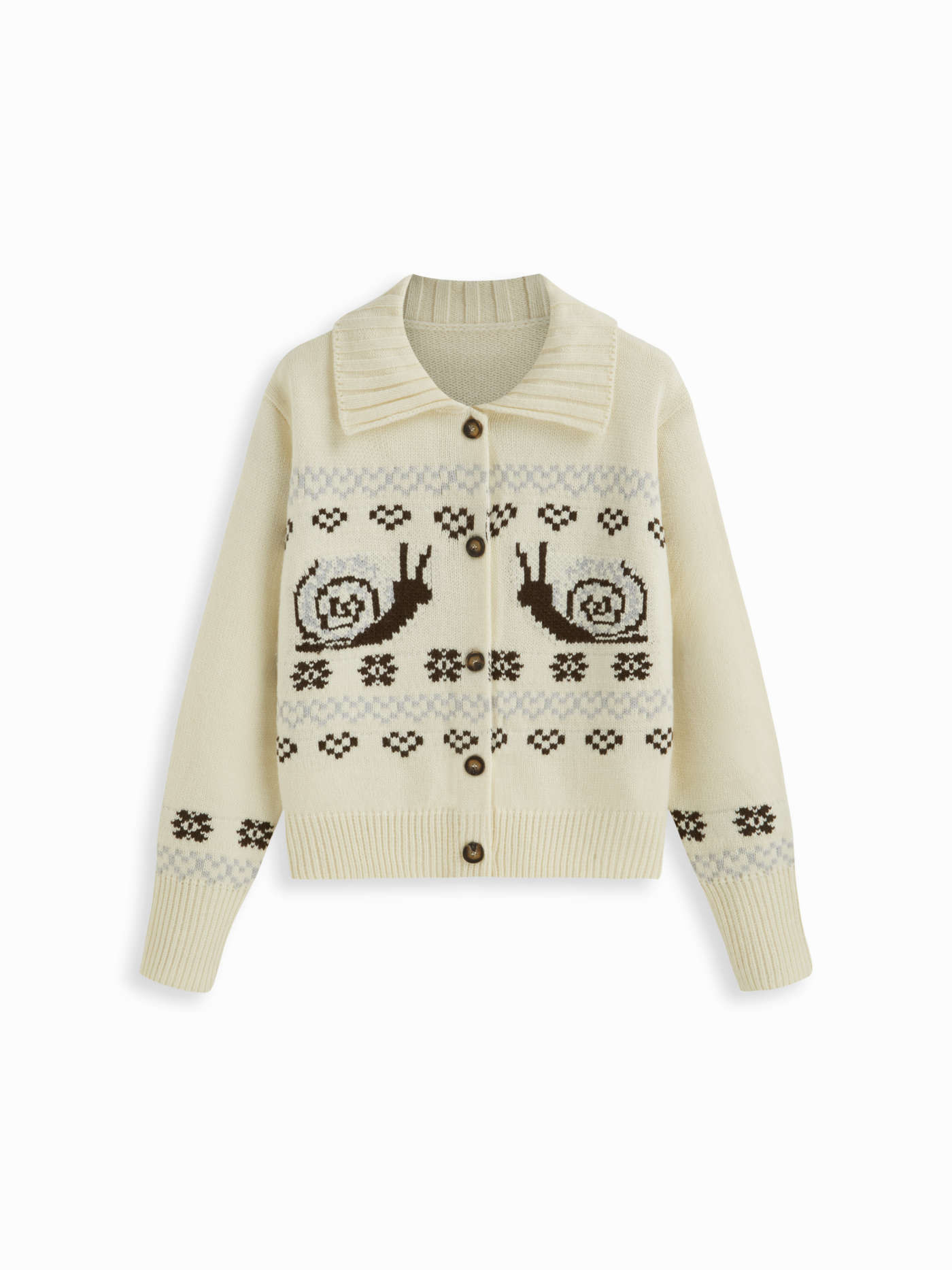 Knit Collar Heart & hedgehog Pattern Button Cardigan | Cider