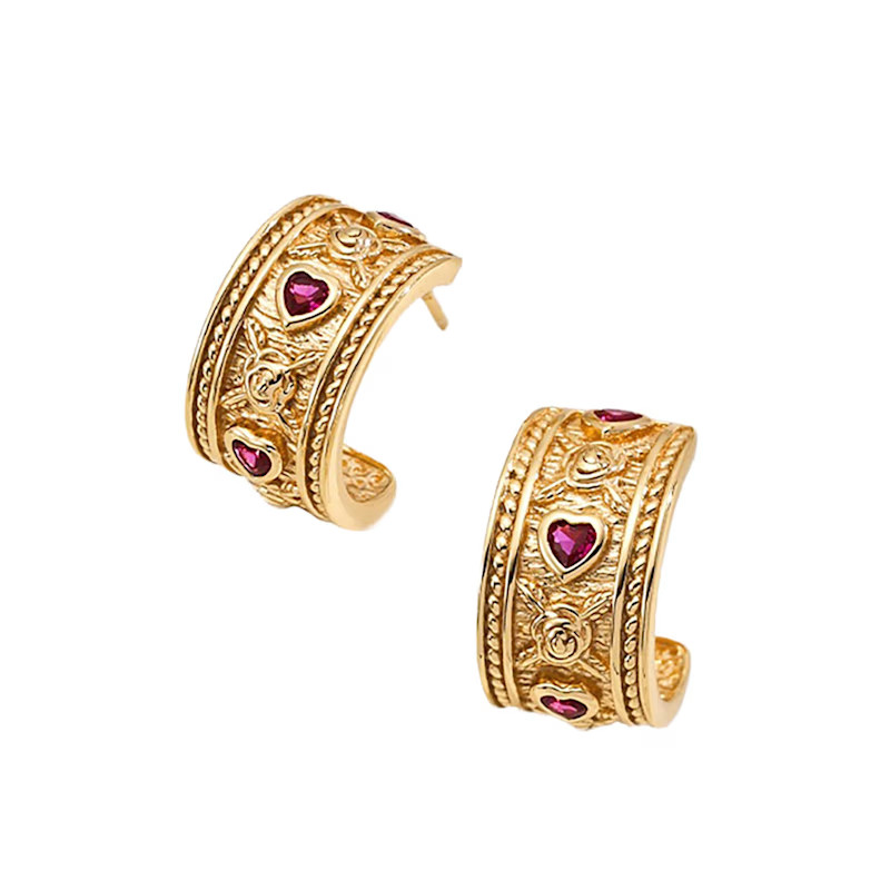 Vintage Style Gold With Red Stone  Stud Earrings | Wolf & Badger