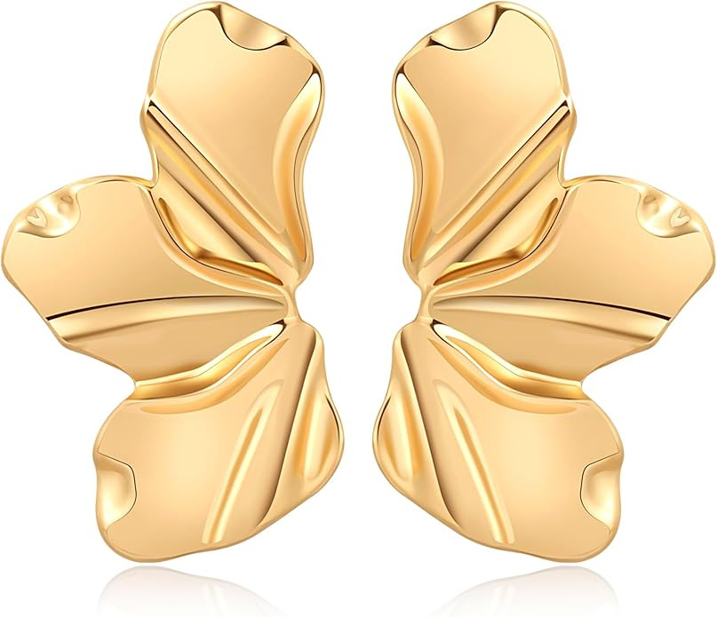 Irregular Petal Earring For Women Stainless Steel Unique Statement Flower Dangle Earrings Trendy ... | Amazon (US)