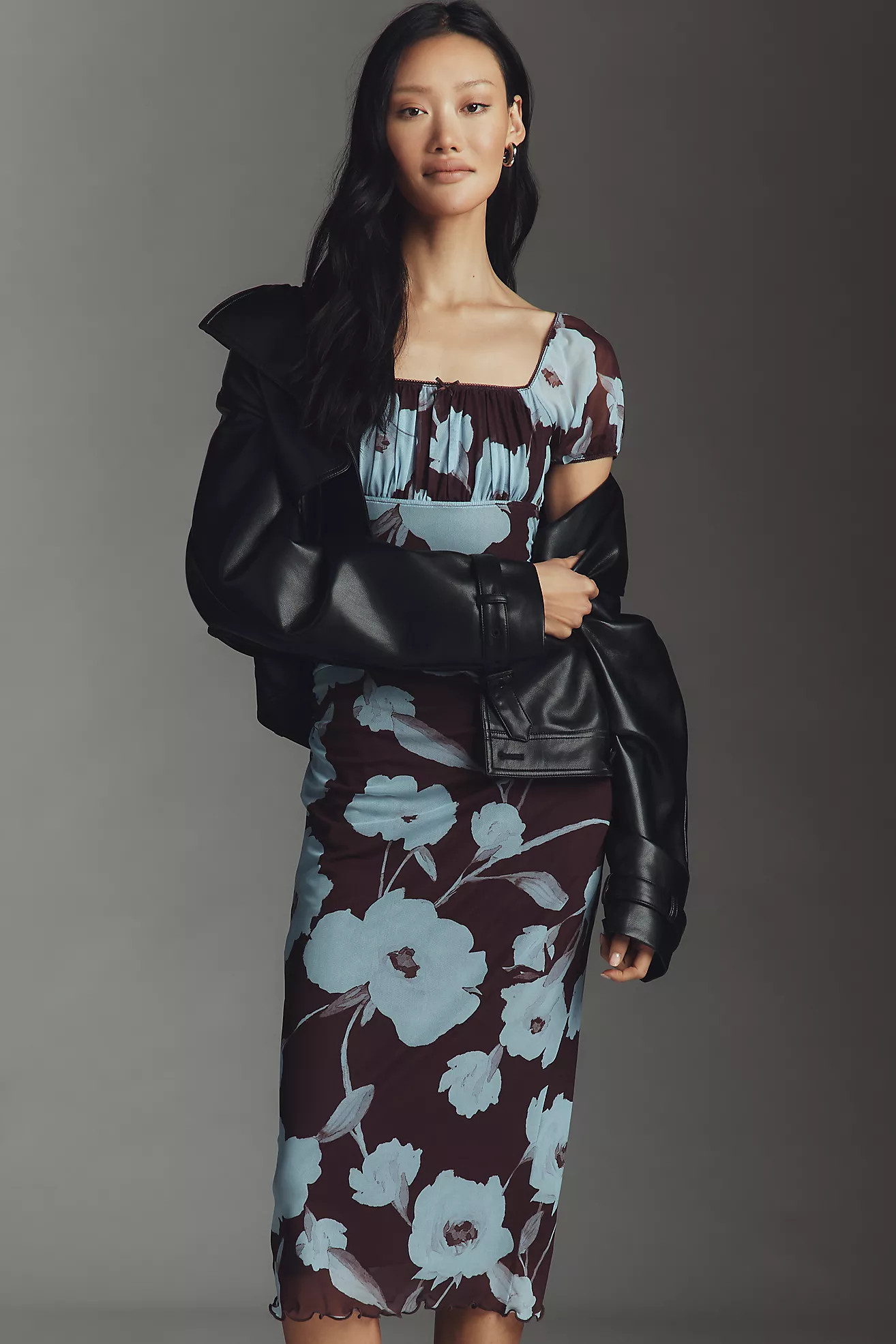 Maeve Puff-Sleeve Square-Neck Mesh Midi Dress | Anthropologie (US)