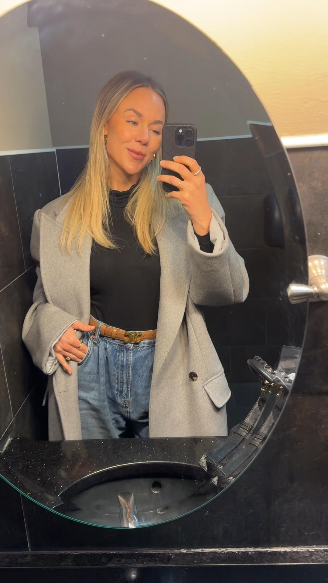 Oversized grey coat black turtleneck Celine triomphe belt and high waisted oversized jeans casual chic outfit 

#LTKstyletip #LTKeurope #LTKSeasonal