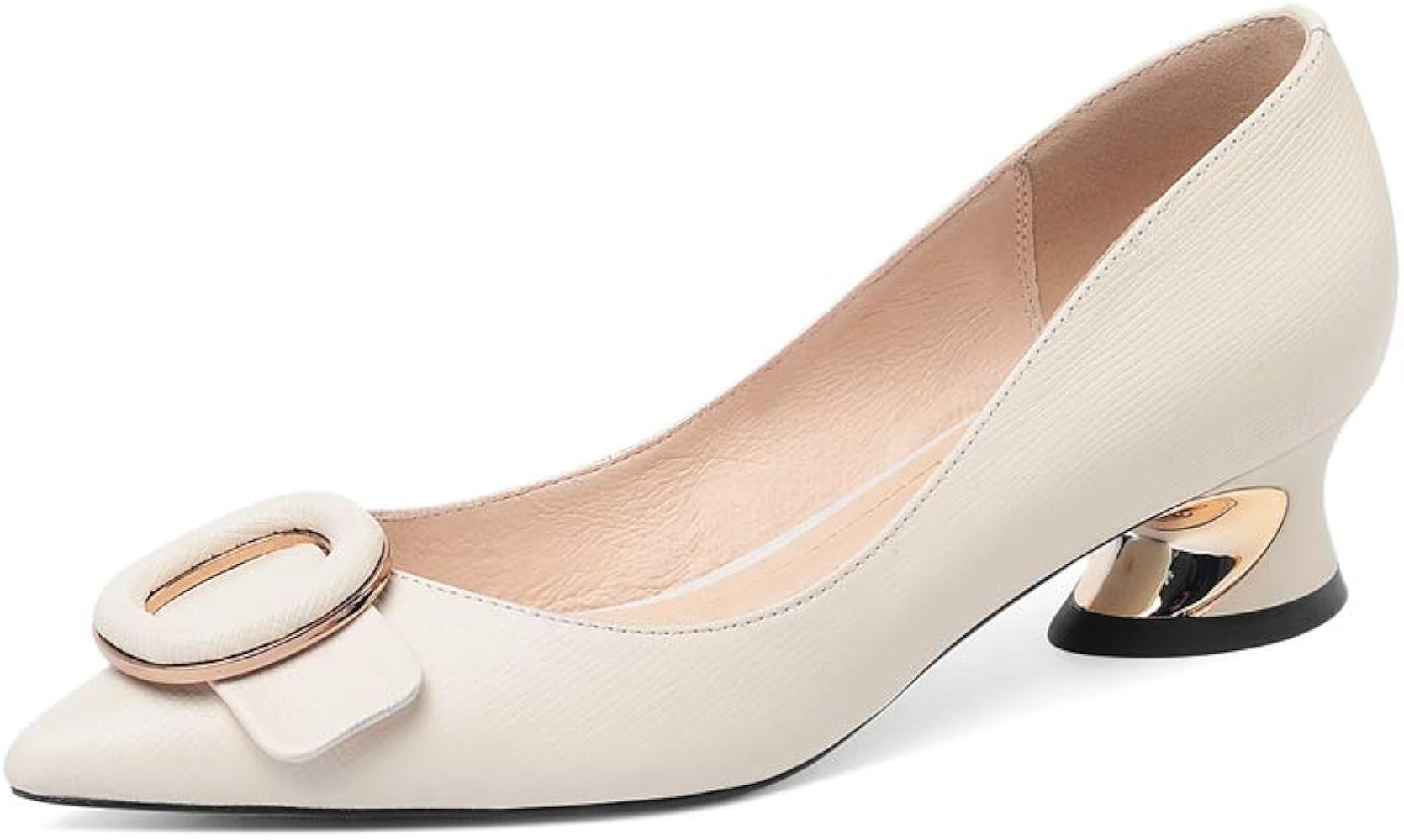 TinaCus Women's Handmade Genuine Leather Clear Pointed Toe Low Chunky Heel Slip On Buckle Decor Styl | Amazon (US)