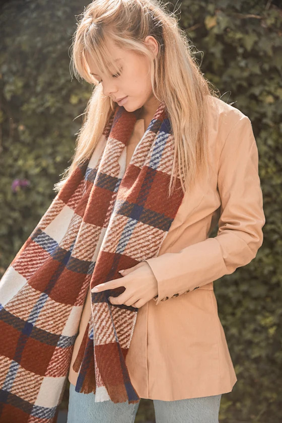 Snow Thanks Rust Red Plaid Oversized Scarf | Lulus (US)