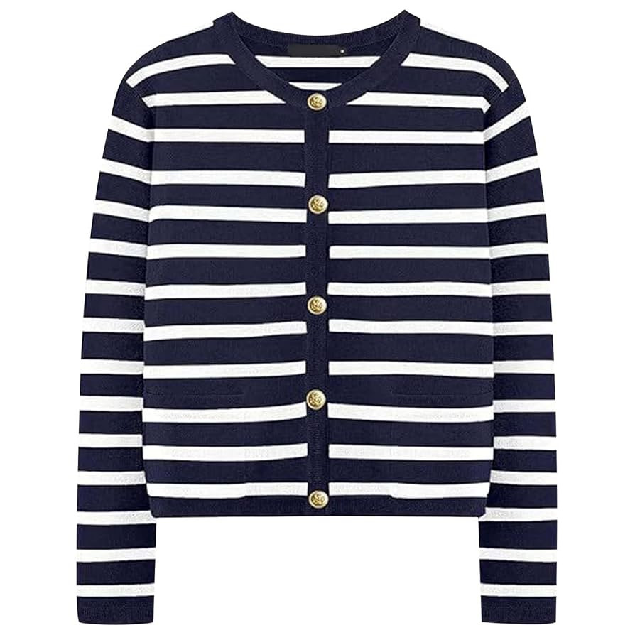 Damen gestreifte Strickjacke Langarm einfarbig Pullover Mit Knöpfen Kurze Strick Damen Jacke 202... | Amazon (DE)
